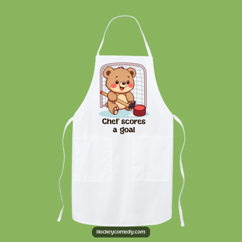 Funny Bear Cub Hockey Apron - Cook Up a Winning Meal!