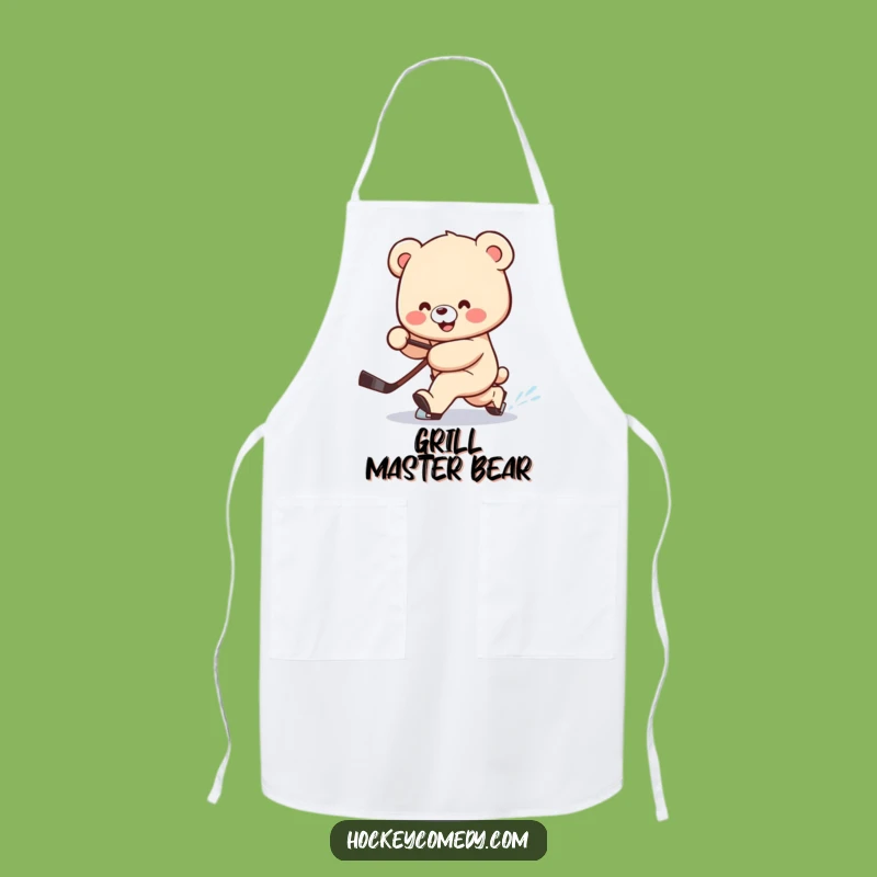 Funny Bear Hockey Apron: Clumsy Deke Chef Gear for Cooks