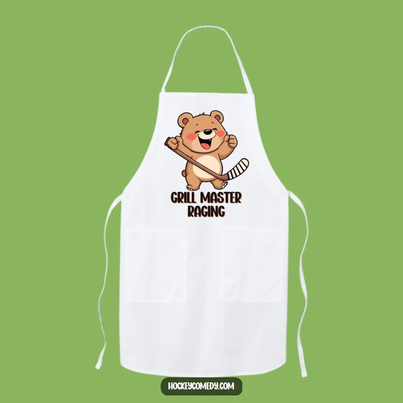 Funny Happy Bear Hockey Apron - Cook with Wild Spirit!