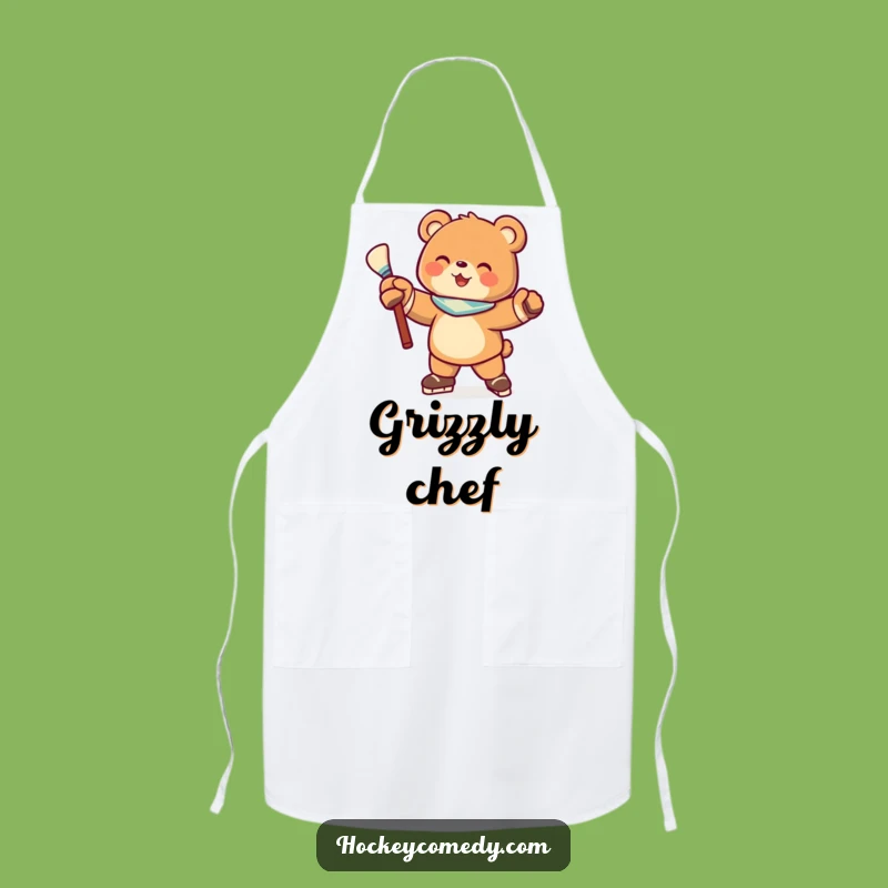 Funny Hockey Bear Apron: Joyful Chef Pose, Perfect Gift for Kitchen Athletes