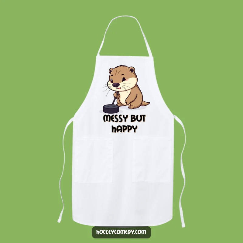 Funny Otter Hockey Apron: Cook with a Silly Dribbler!