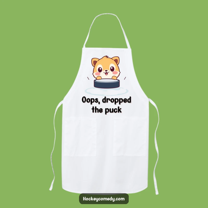 Funny Surprised Animal Apron - Kitchen Humor with a Hockey Puck Scare Gift
