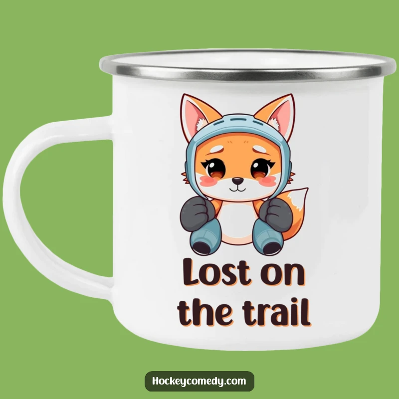 Funny Confused Fox Hockey Player Camping Mug - Adventure & Laughter!