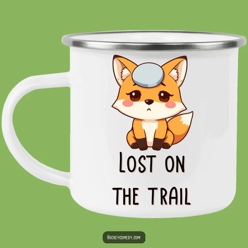 Funny Fox Puck Camping Mug: Rugged Enamel Mug, Outdoor Hockey Fan Gift