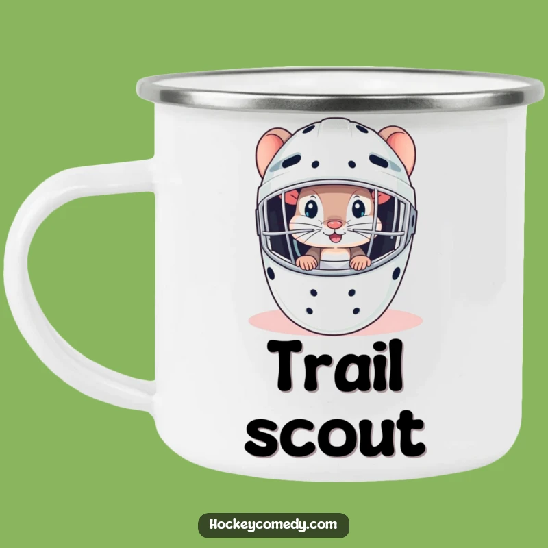 Funny Mouse Goalie Camping Mug: Curious Hockey Fun Outdoors