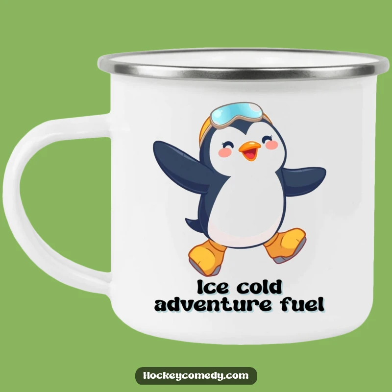 Funny Penguin Skater Camping Mug - Your Warm Companion on Ice!