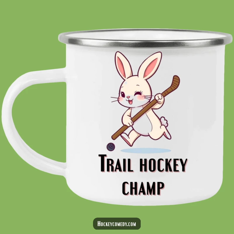 Funny Rabbit Hockey Camping Mug - Rugged & Playful Outdoor Gear