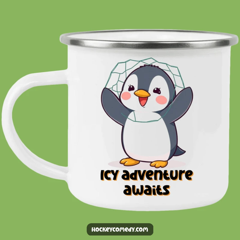Funny Penguin Hockey Camping Mug: Flapping Goalie Drinkware for Outdoors