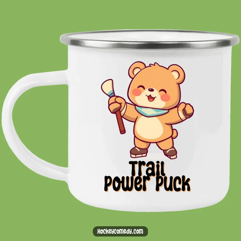Funny Hockey Bear Camping Mug: Joyful Pose, Rugged Outdoor Gift