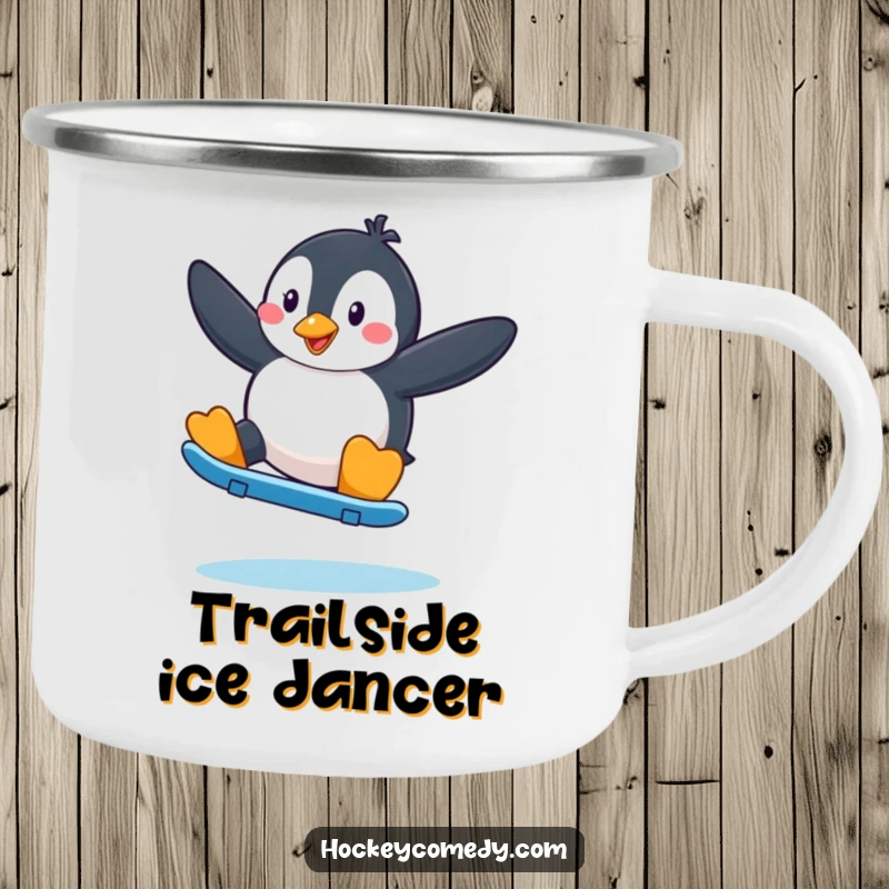 Funny Penguin Skater Camping Mug: A penguin skater ready for outdoor adventures and hot beverages.