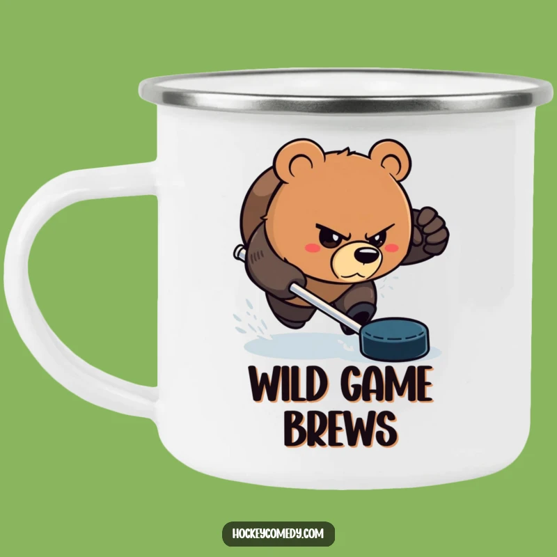 Funny Bear Hockey Camping Mug - Durable and Aggressive Sports Drinkware