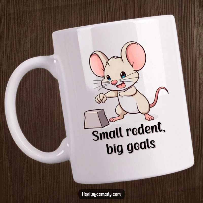 Funny mouse mug with determined expression aiming for a goal, symbolizing ambition and humor as a great gift.