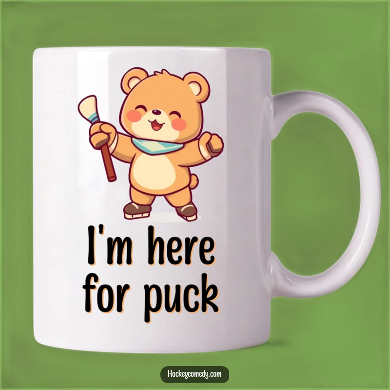 Funny Hockey Bear Mug: Joyful Stick Pose, Perfect Gift for Puck Lovers