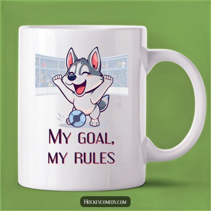 Funny Husky Goal Scoring Mug: A Triumphant Roar for Soccer Fans, Perfect Gift