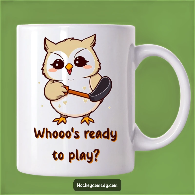 Funny Owl Hockey Mug: Giggling Bird Chasing Pucks for a Great Gift!