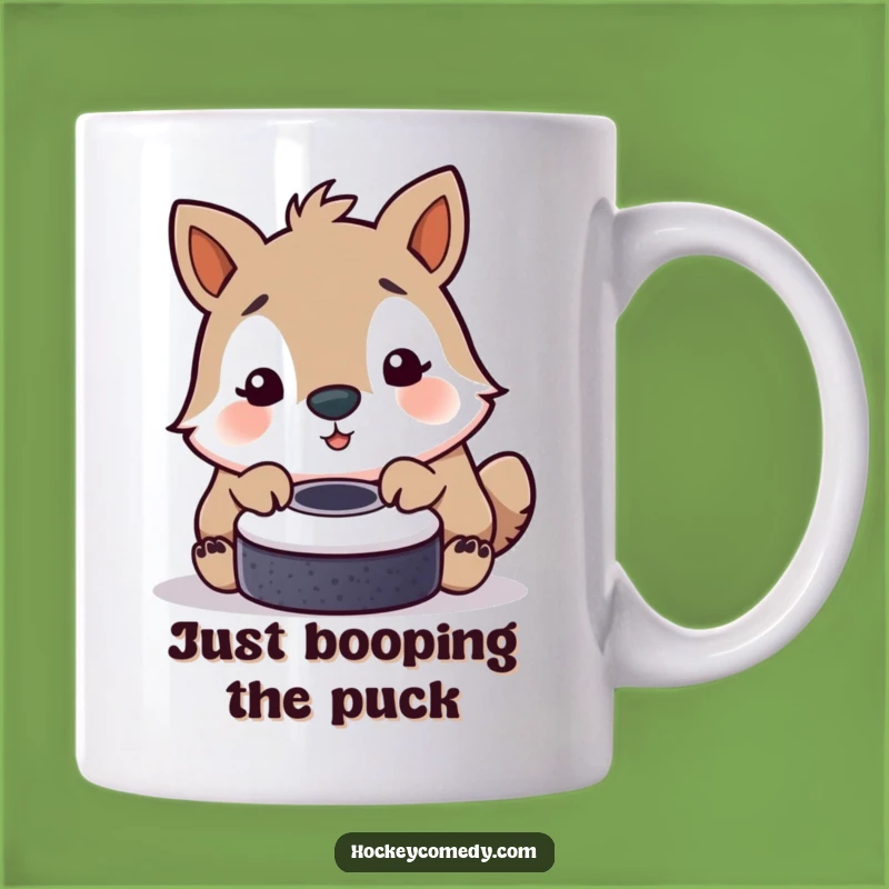 Funny Playful Animal Hockey Mug - Nudging Puck with Nose Gift