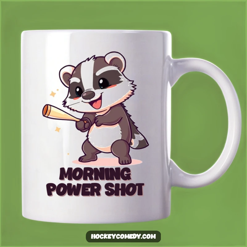 Funny Badger Hockey Mug: Cheerful Slap Shot Action Gift