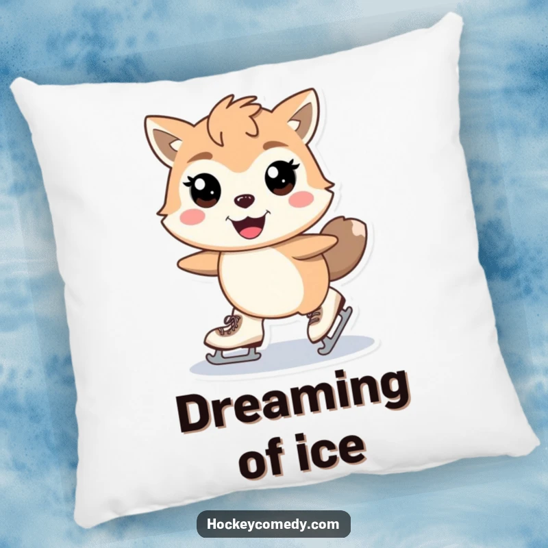 Funny skating animal pillow featuring a stylized animal with skates mid-stride and gleeful eyes, offering cozy comfort and flowing humor. Ideal funny gift.