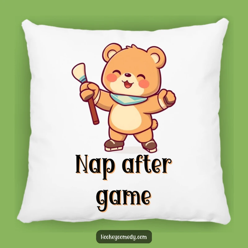 Funny Hockey Bear Pillow: Cozy Joyful Pose, Adorable Gift for Hockey Fans