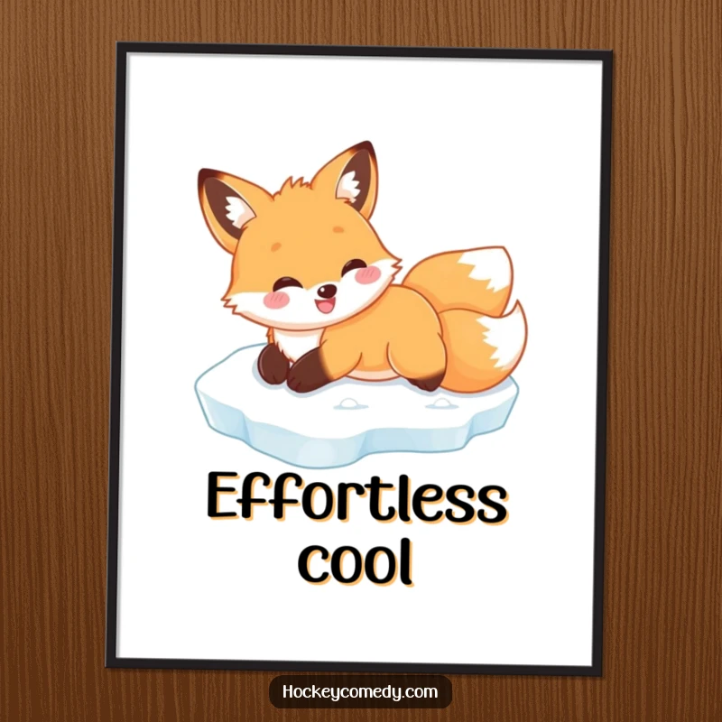 Funny fox ice slide digital art print, capturing a joyful fox mid-slide, perfect for instant whimsical decor.