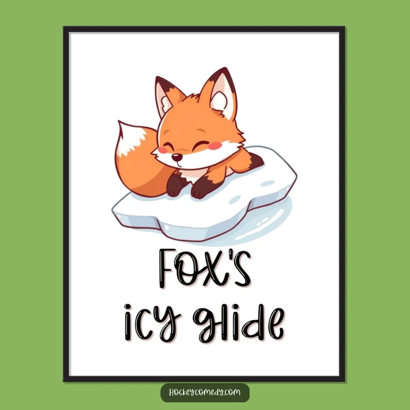 Funny Fox Ice Slide Digital Art - Determined Winter Decor, Gift