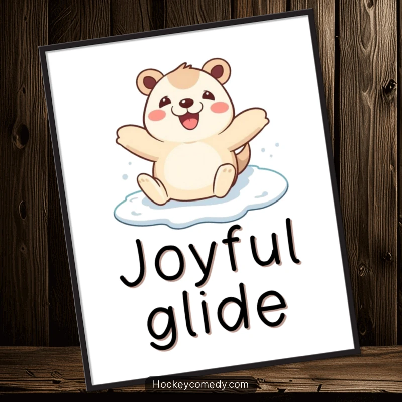 Funny happy animal arms spread wide on digital art, ice skating with pure glee, a hilarious winter-themed gift.