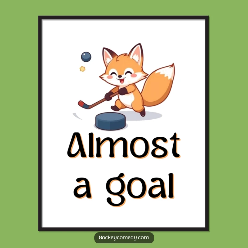 Funny Fox Hockey Digital Art - Slap Shot Mishap Instant Download, Perfect Funny Gift