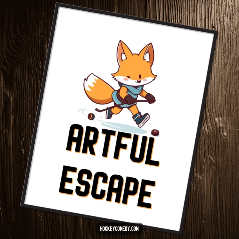 Funny digital art of a determined fox skating with a puck, leaving an excited zigzag trail, full of motion.