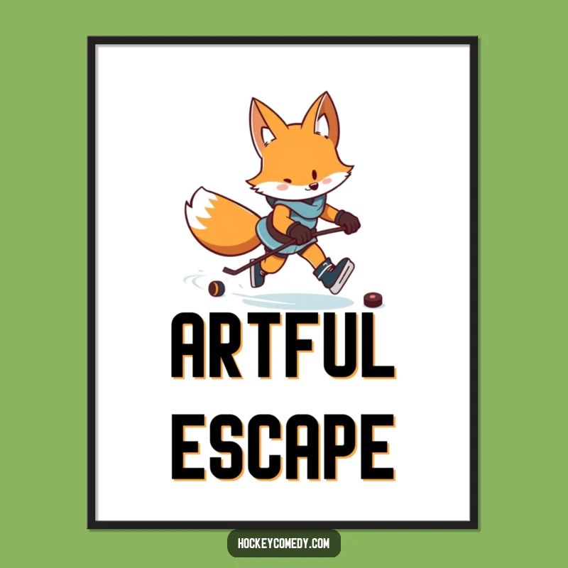 Funny Fox Hockey Digital Art: Zigzag Skater Print for Instant Decor