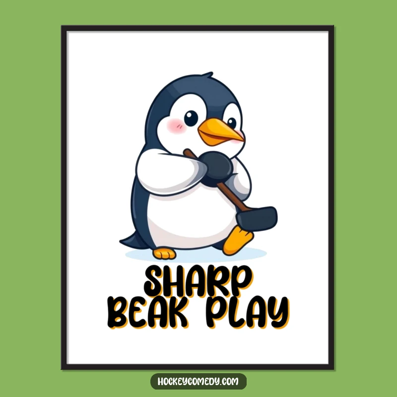 Funny Penguin Hockey Digital Print: Determined Player Art, Instant Funny Gift