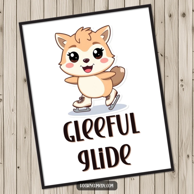 Funny skating animal digital art print of a stylized animal with skates mid-stride and gleeful eyes, perfect for instant stylish decor. Great funny gift.
