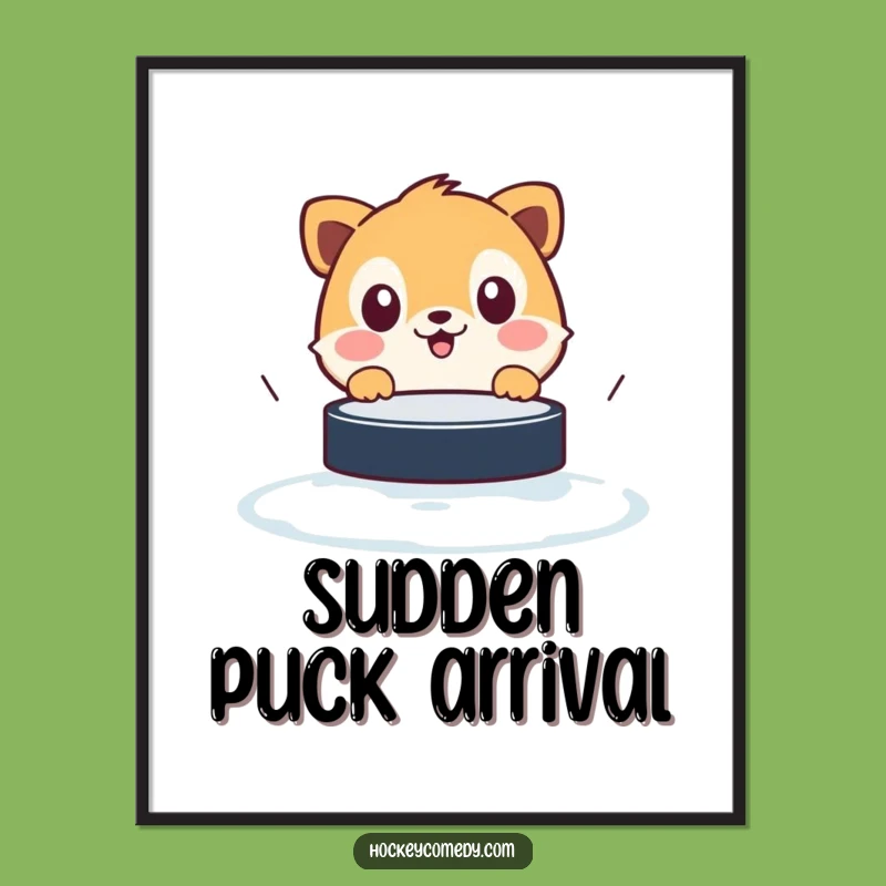 Funny Surprised Animal Digital Art - Hilarious Hockey Puck Reaction Print Gift