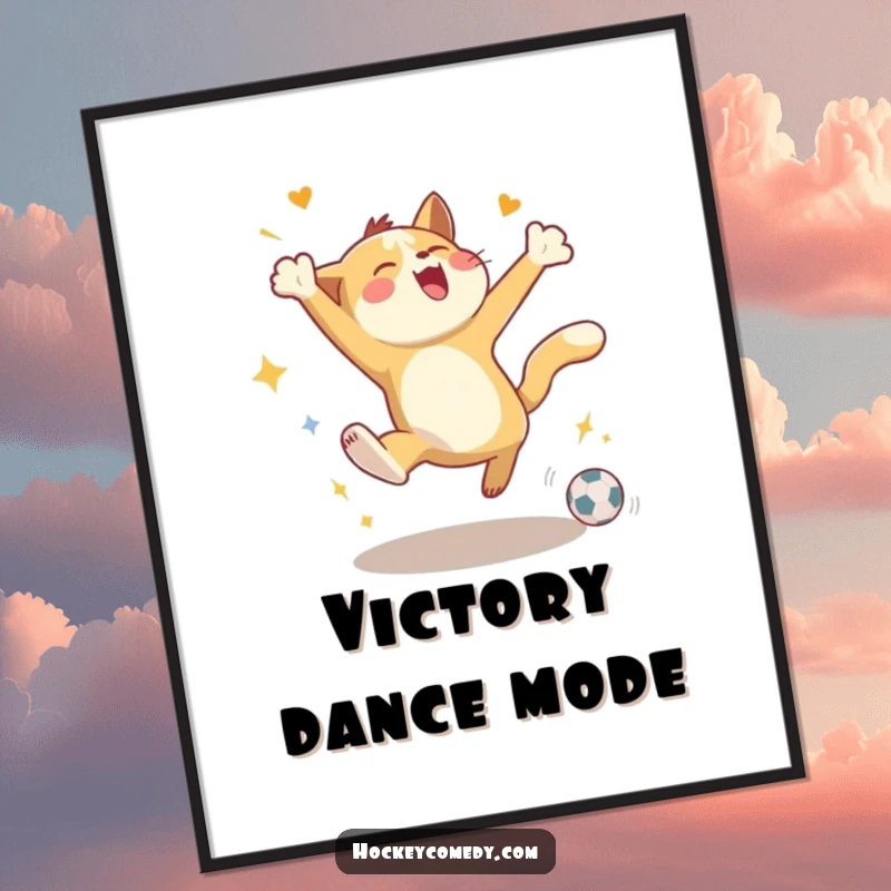 Funny digital art print of an energetic animal leaping joyfully while celebrating a goal, perfect for art lovers.