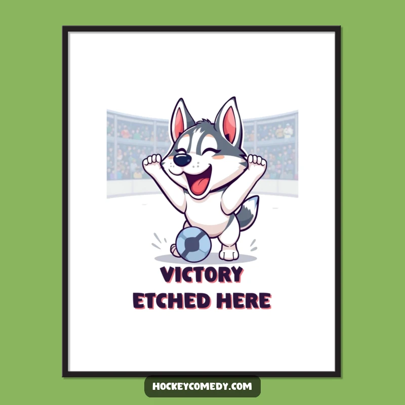 Funny Husky Goal Scoring Print: Triumphant Roar Digital Art, Perfect Funny Gift