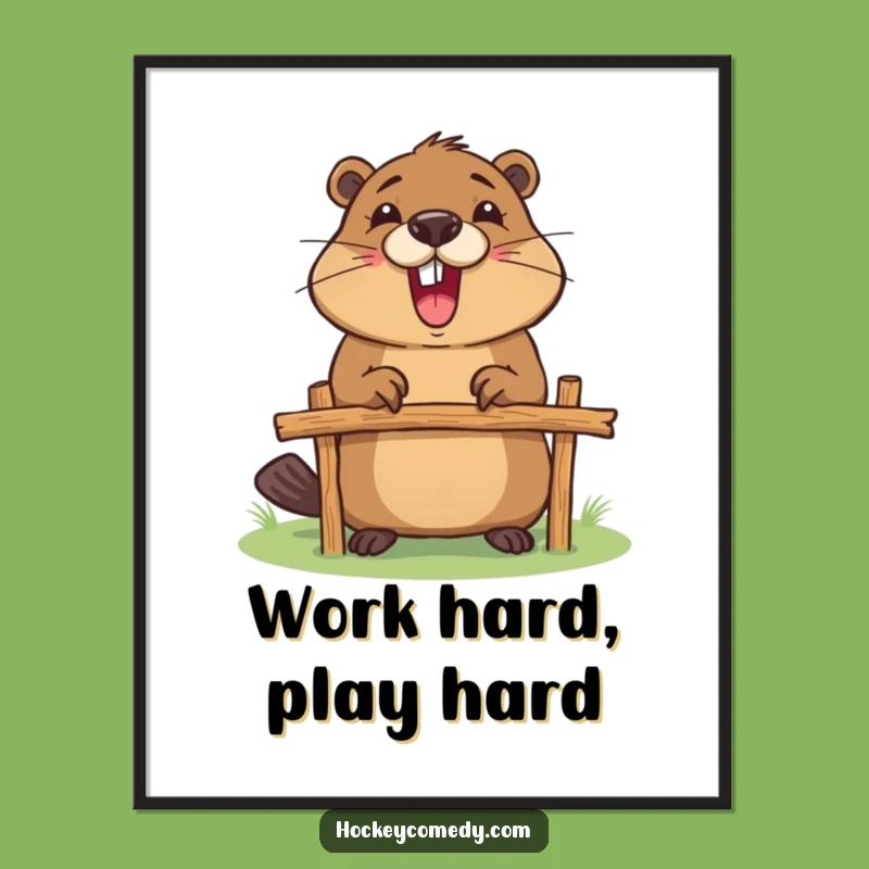 Funny Beaver Goalpost Digital Print: Bring DIY Enthusiasm to Your Walls