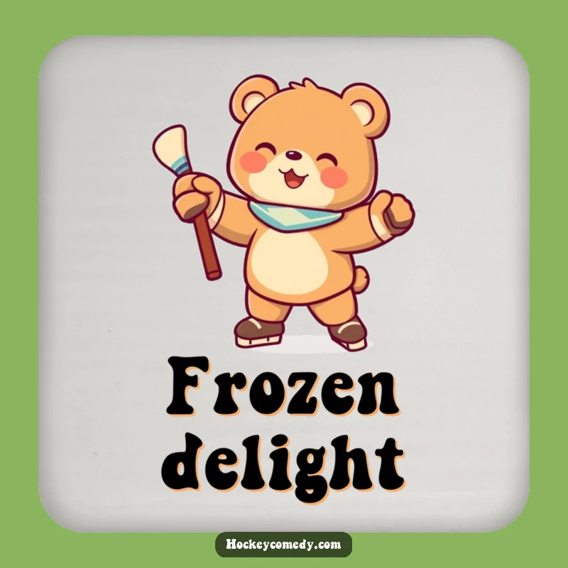 Funny Hockey Bear Coaster: Joyful Pose, Protect Surfaces Gift
