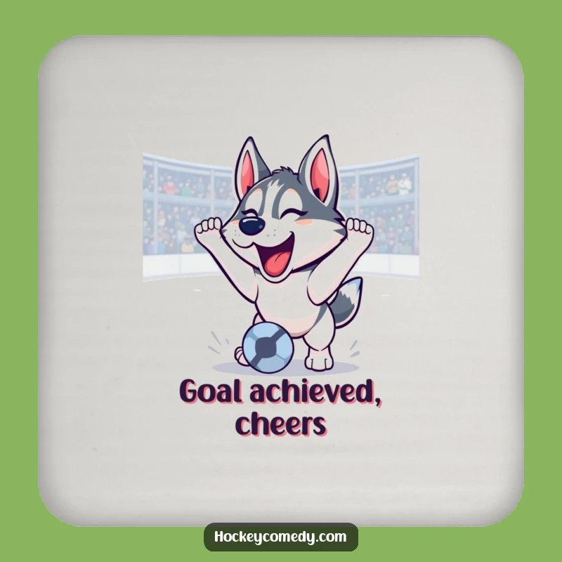 Funny Husky Goal Scoring Coaster: Triumphant Roar Protection, Ideal Funny Gift