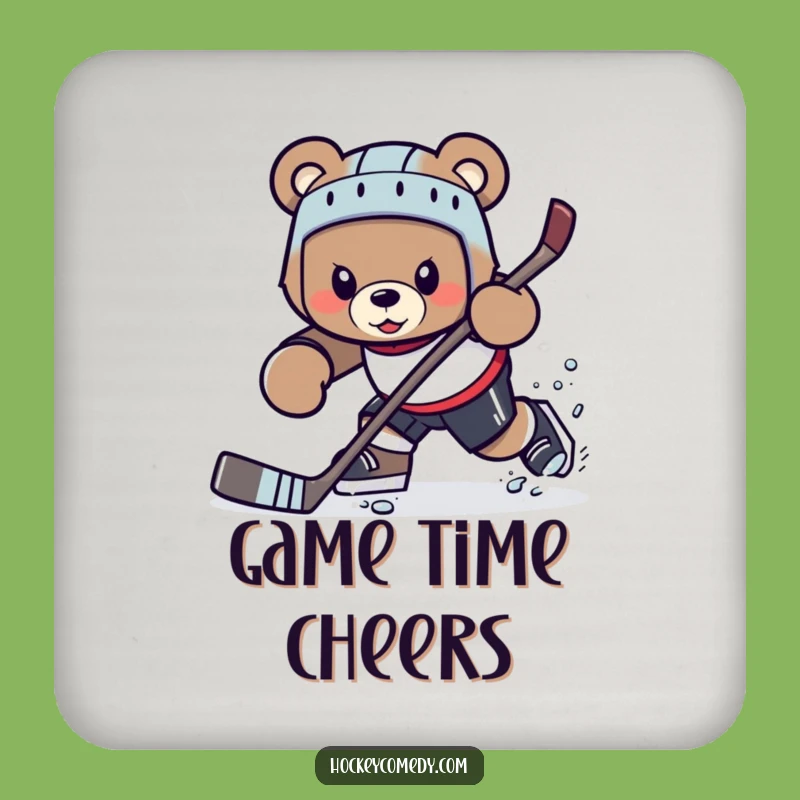 Funny Bear Hockey Coaster - Protect Surfaces with Sports Grit Gift