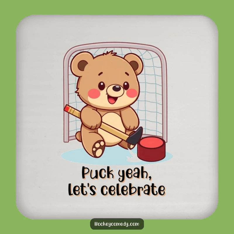 Funny Bear Cub Hockey Coaster - Protect Surfaces from Slap Shots!