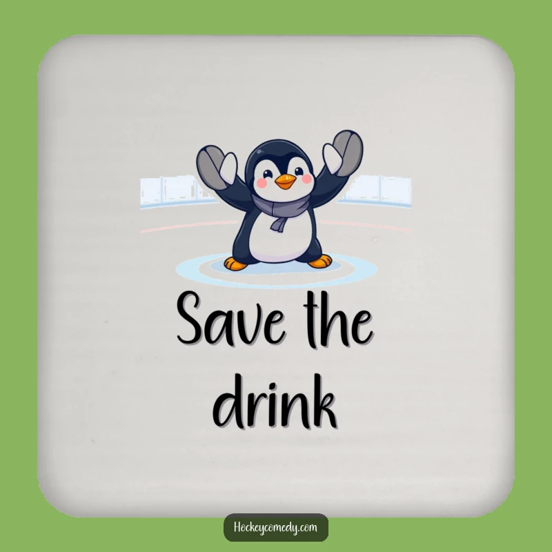 Funny Penguin Goalie Coaster: Exaggerated Save Protection, Hilarious Table Accessory