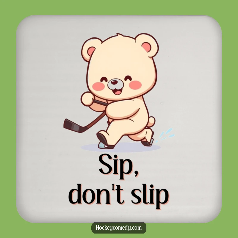 Funny Bear Hockey Coasters: Clumsy Deke Set for Table Protection