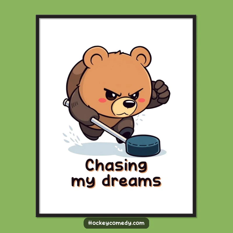 Funny Bear Hockey Art Poster - Aggressive Puck Chaser Wall Decor