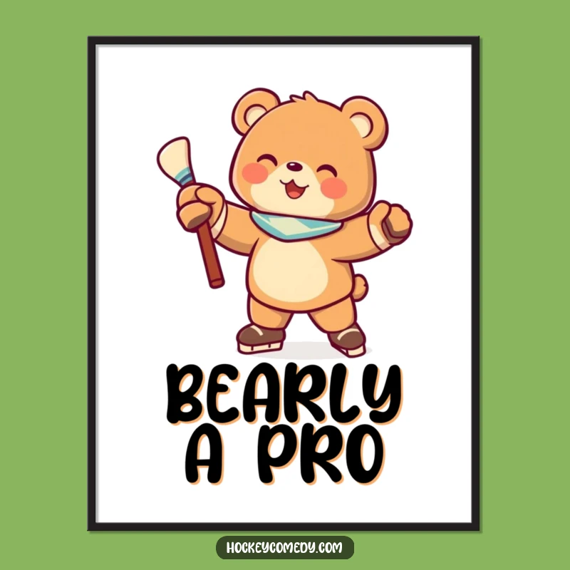 Funny Hockey Bear Poster: Joyful Character Art, Perfect Room Decor Gift Idea