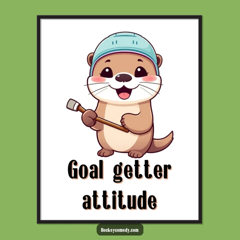 Funny Otter Hockey Poster: Cute Helmet Art for Wall Decor