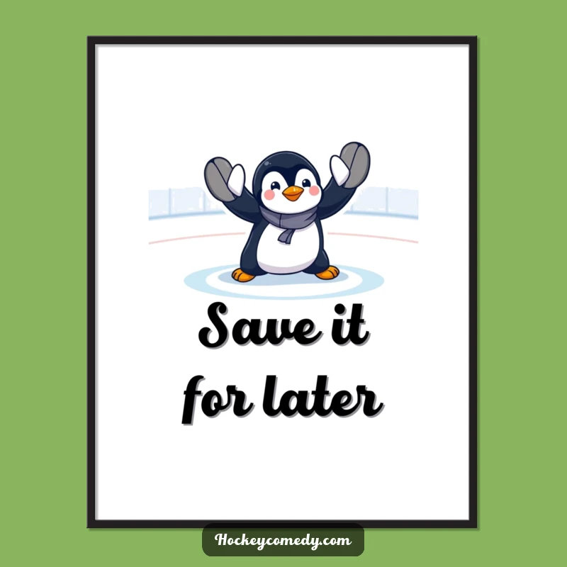 Funny Penguin Goalie Poster: Exaggerated Save Art, Hilarious Wall Decor Gift