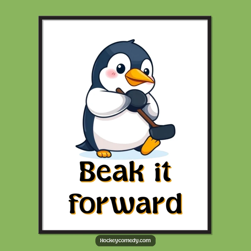 Funny Penguin Hockey Poster: Determined Beak Action Art, Hilarious Fan Funny Gift