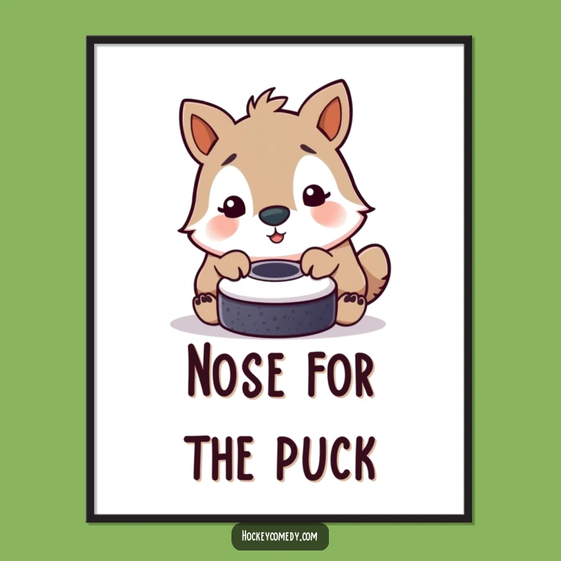 Funny Playful Animal Poster - Cute Hockey Puck Nudge Art Print Gift