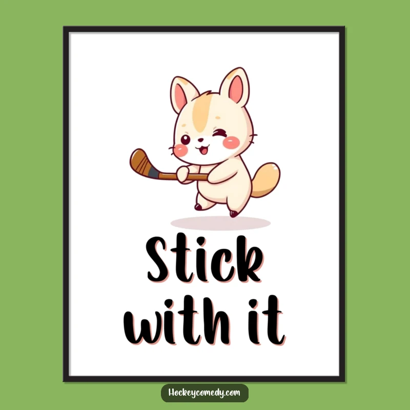 Funny Animal Hockey Poster - Cheerful Sports Art, Tiny Stick Power, Humorous Decor Gift