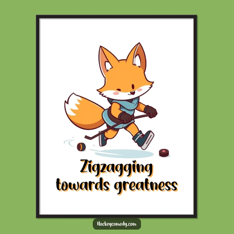 Funny Fox Hockey Poster: Determined Skater Art for Walls