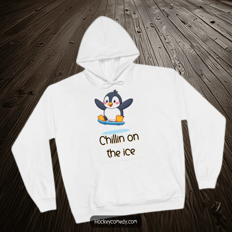 Funny Penguin Skater Hoodie: A playful penguin performing a fancy skate move, perfect for cozying up.